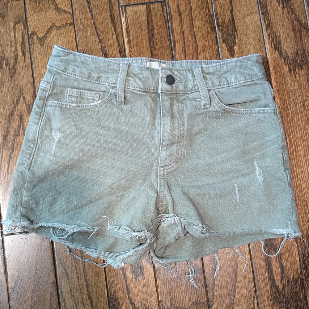 Olive Green Denim Shorts